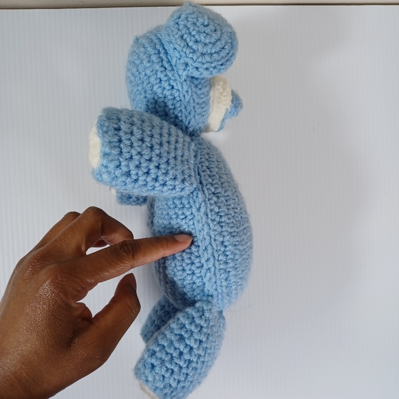 •Handmade Crocheted stuffed Bear sky blue and white 🐻 10in - Picture 4 of 10